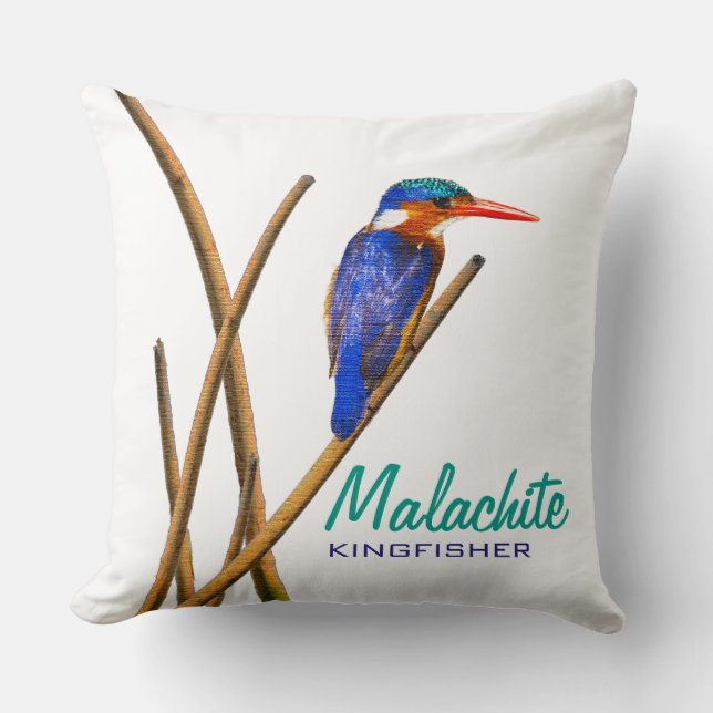 Malachite Kingfisher Throw Pillow (Front)