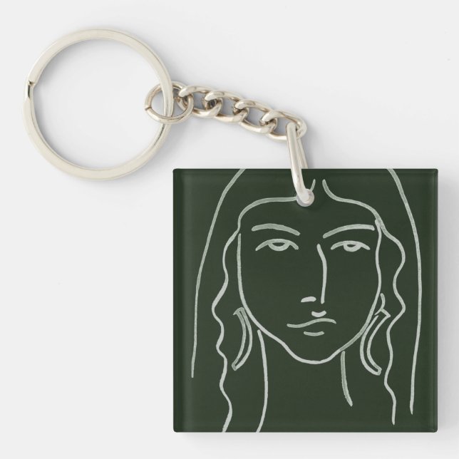 Malachite Portrait with Long Hair Keychain (Front)