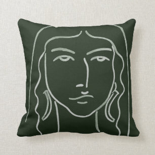 Malachite Portrait with Long Hair Throw Pillow