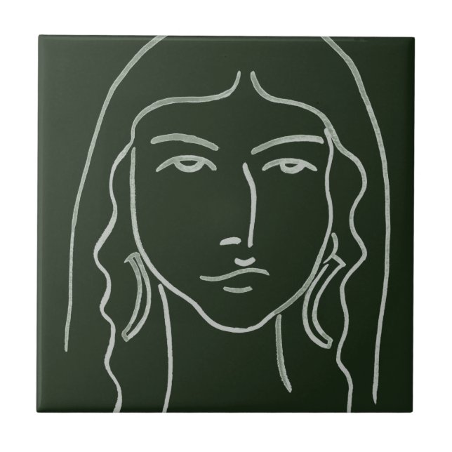 Malachite Portrait with Long Hair Tile (Front)