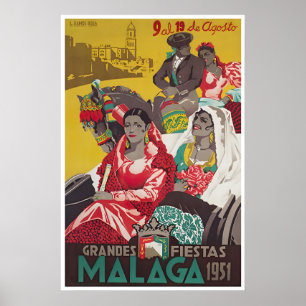Malaga Spain Art Vintage Spanish Fiesta Print