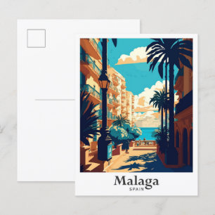 Malaga Spain Art Vintage Travel Illustration Postcard