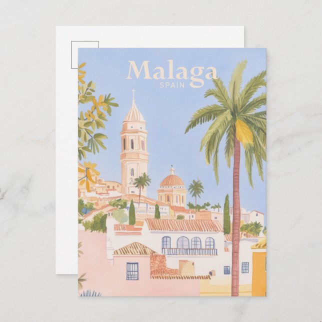 Malaga Spain Gouache Paint Illustration Travel Postcard (Front/Back)