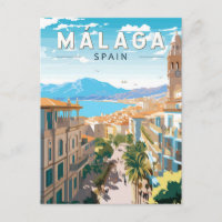 Malaga Spain Travel Art Vintage