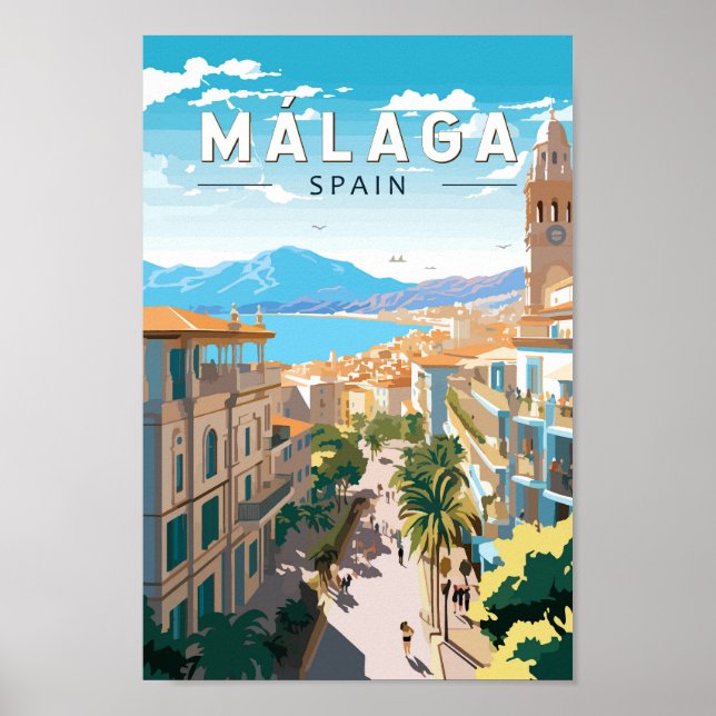 Malaga Spain Travel Art Vintage Poster (Front)