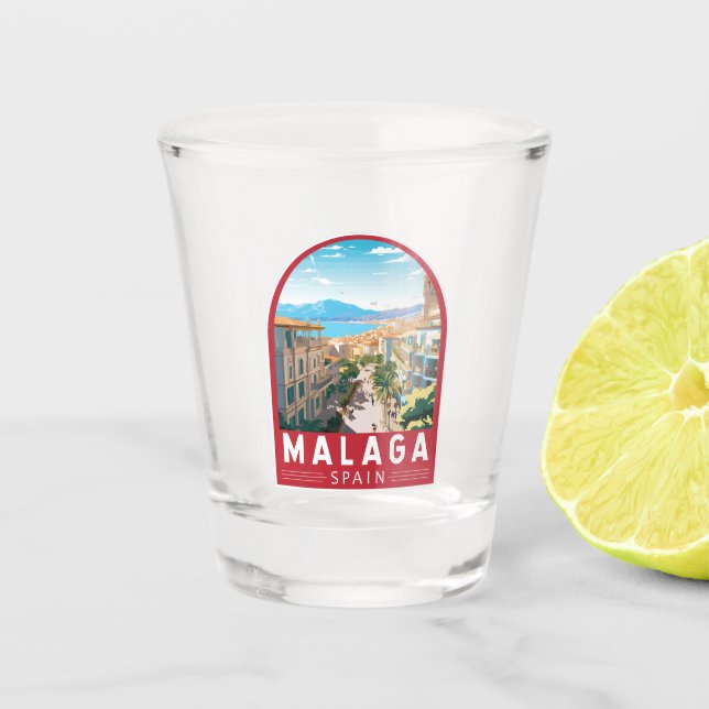 Malaga Spain Travel Art Vintage Shot Glass (Front)