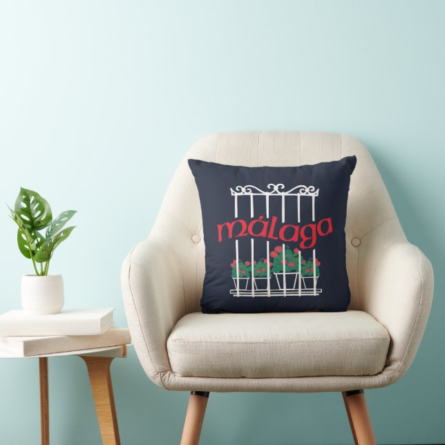 Malaga, window with flowers throw pillow (Chair)