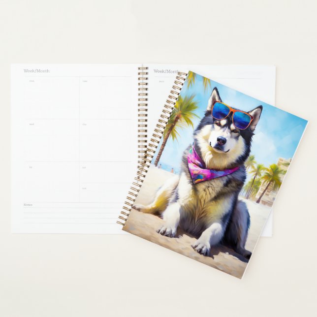 Malamute d'Alaska sur la plage, cadeau d'été (Devant avec enveloppe)
