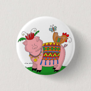 Malanky Pig Ukrainian Folk Art 1 Inch Round Button