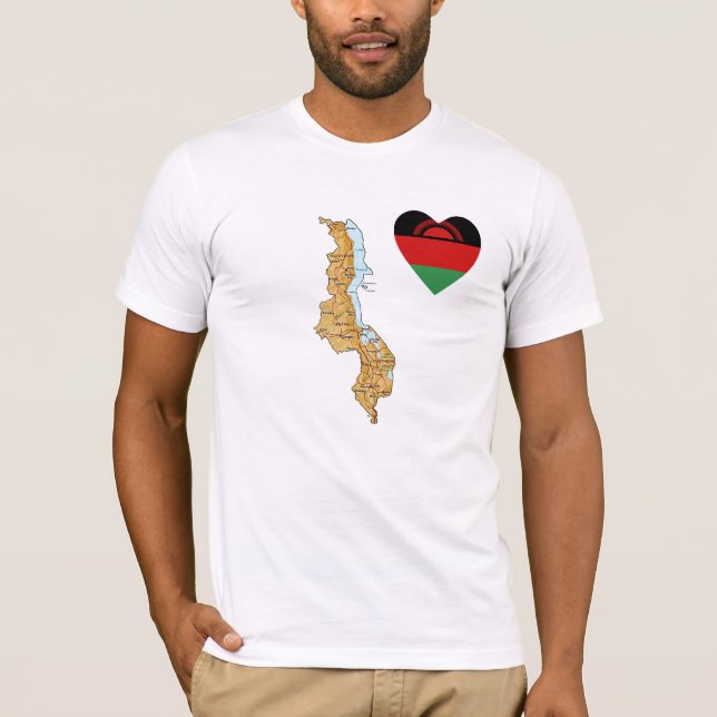 Malawi Flag Heart and Map T-Shirt (Front)
