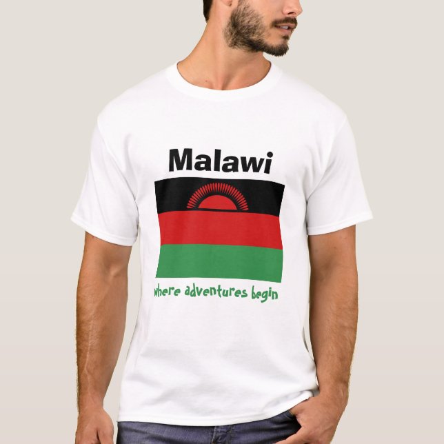 Malawi Flag + Map + Text T-Shirt (Front)