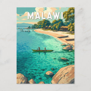 Malawi Illustration Travel Art Vintage Postcard