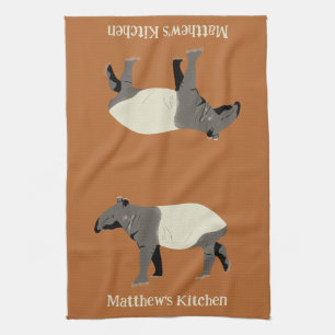 Malayan Tapir Custom Cinnamon Orange Kitchen Towel