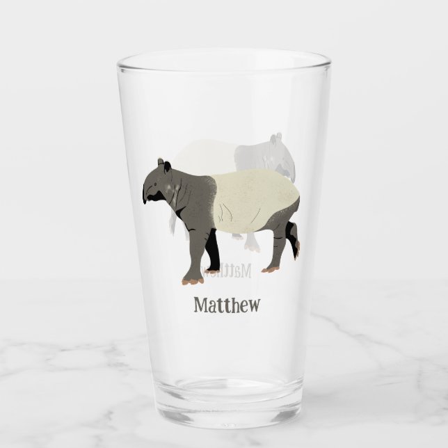 Malayan Tapir Illustrated Personalized Glass (Front)