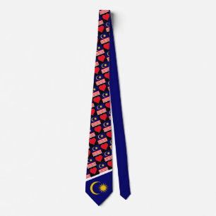 Malaysia Flag and Heart Pattern Malaysian Pride Tie
