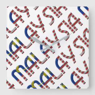 Malaysia Flag Colours Typography Southeast Asia Square Wall Clock