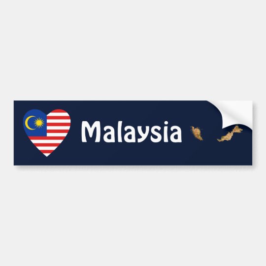 Malaysia Flag Heart + Map Bumper Sticker