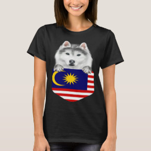 Malaysia Flag Siberian Husky Dog In Pocket T-Shirt