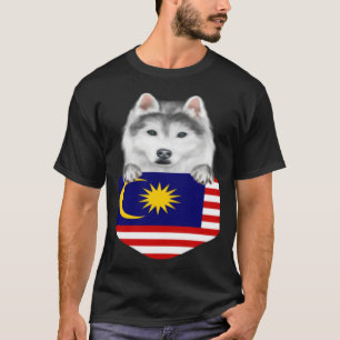 Malaysia Flag Siberian Husky Dog In Pocket T-Shirt
