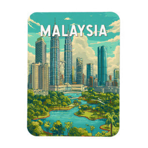 Malaysia Illustration Travel Art Vintage Magnet