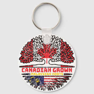 Malaysia Malaysian Canadian Canada Tree Roots Flag Keychain