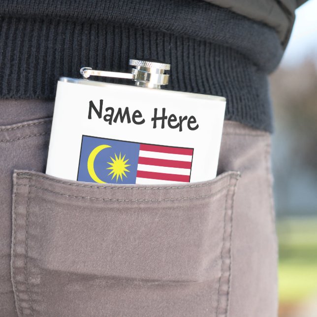 Malaysia Malaysian Flag Black Personalization  Hip Flask (In Situ)