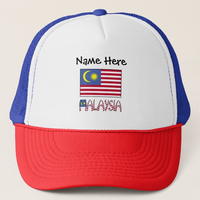 Malaysia Malaysian Flag Black Personalization  Trucker Hat (Front)