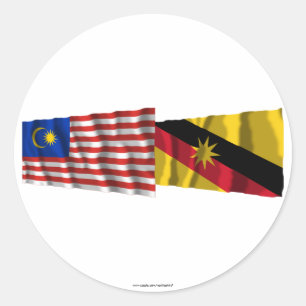 Malaysia & Sarawak waving flags Classic Round Sticker