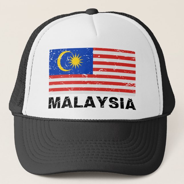 Malaysia Vintage Flag Trucker Hat (Front)