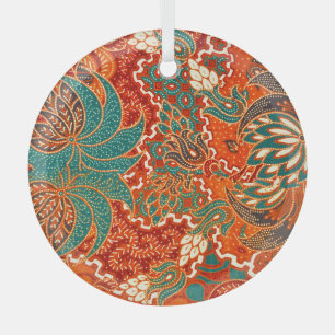 Malaysian Batik: Beautiful Art Pattern. Glass Ornament
