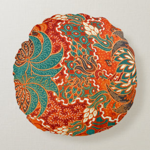 Malaysian Batik: Beautiful Art Pattern. Round Pillow