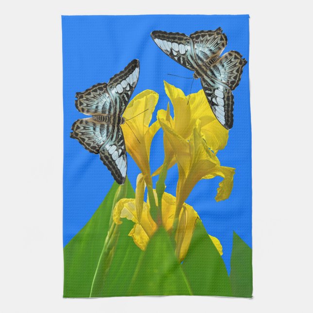 Malaysian blue clipper butterflies on Canna King  Kitchen Towel (Vertical)