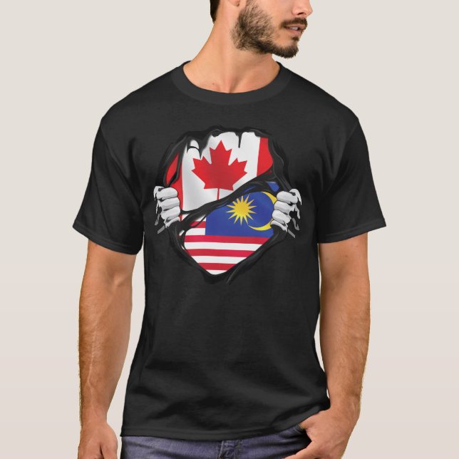 Malaysian Canadian Hands Ripped Roots Flag T-Shirt (Front)