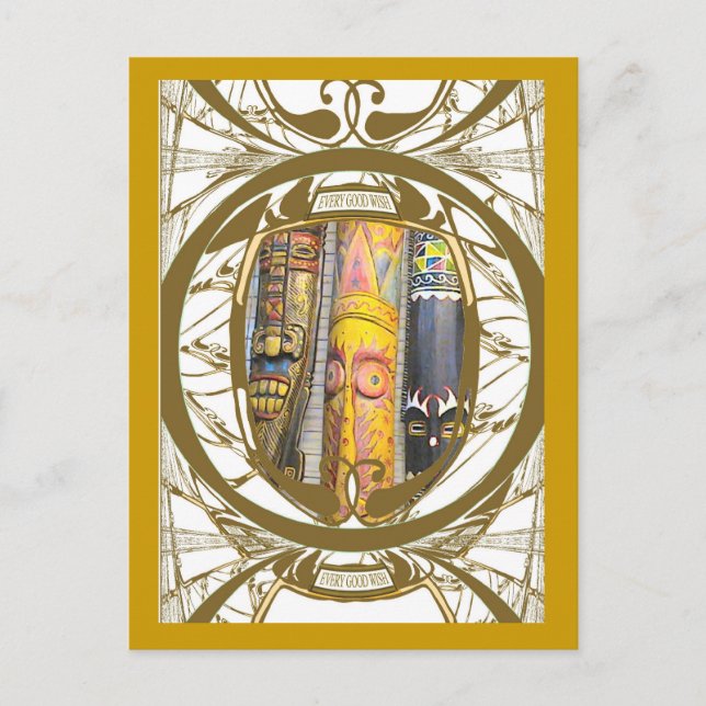Malaysian carved masks postcard (Front)