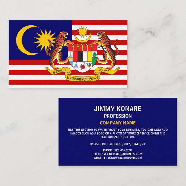 Malaysian Flag & Coat of Arms, Flag of Malaysia Business Card (Front/Back)