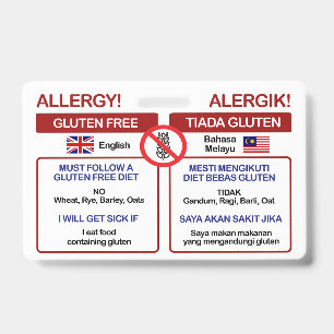 MALAYSIAN Gluten Free Travel Card   Allergy Badge