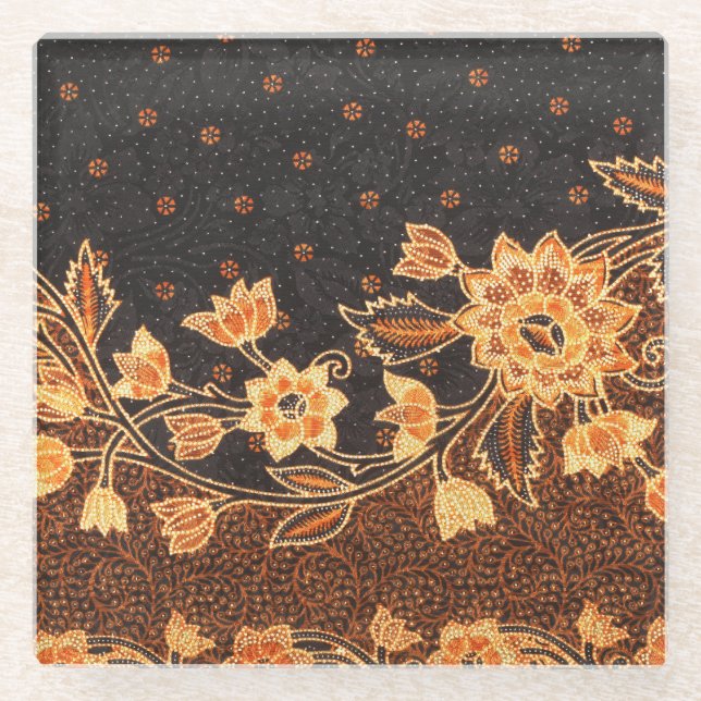 Malaysian Indonesian Batik Art Beauty Glass Coaster (Front)