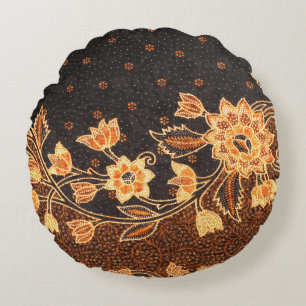 Malaysian Indonesian Batik Art Beauty Round Pillow