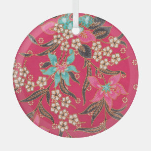 Malaysian Indonesian Batik Art Pattern Glass Ornament