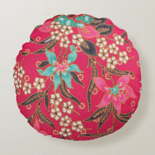 Malaysian Indonesian Batik Art Pattern Round Pillow