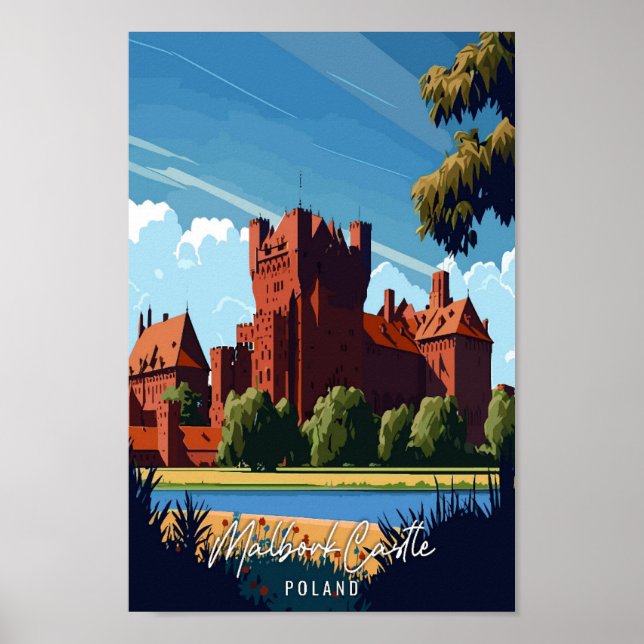 Malbork Castle Poland vintage travel illustration Poster (Front)