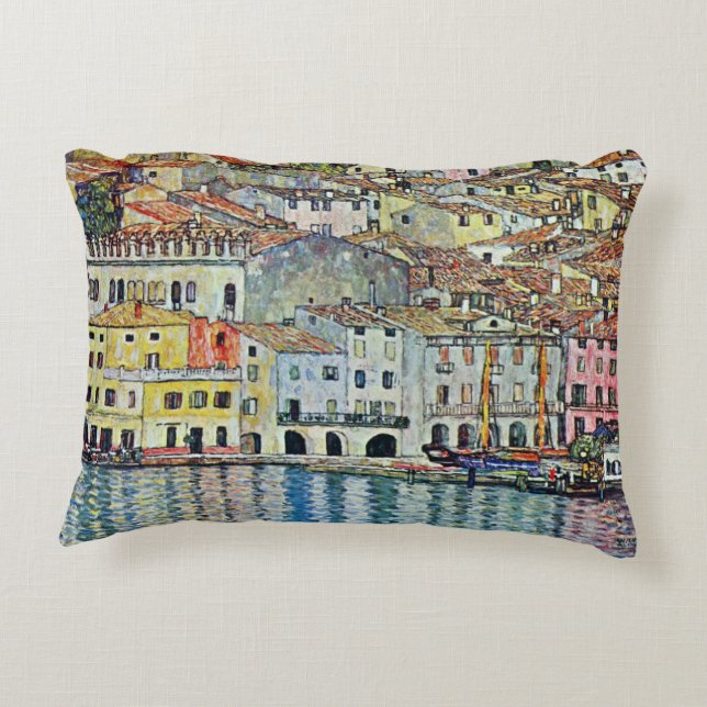 Malcesine on Lake Garda By Gustav Klimt Accent Pillow (Back)
