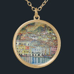 Malcesine on Lake Garda By Gustav Klimt Gold Plated Necklace<br><div class="desc">Malcesine on Lake Garda (1913) by Gustav Klimt is a vintage Victorian Era Art Nouveau fine art symbolism painting. A beautiful view of the Italian city of Malcesine with buildings and houses on the edge of the harbour. The homes and boats cast a reflection in the calm water. You can...</div>