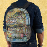 Malcesine on Lake Garda By Gustav Klimt Printed Backpack<br><div class="desc">Malcesine on Lake Garda (1913) by Gustav Klimt is a vintage Victorian Era Art Nouveau fine art symbolism painting. A beautiful view of the Italian city of Malcesine with buildings and houses on the edge of the harbour. The homes and boats cast a reflection in the calm water. You can...</div>