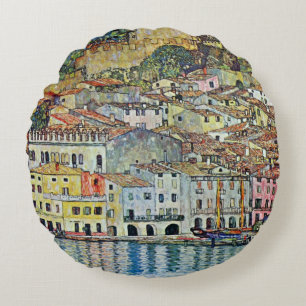 Malcesine on Lake Garda By Gustav Klimt Round Pillow