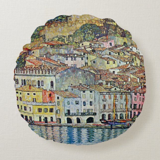 Malcesine on Lake Garda By Gustav Klimt Round Pillow (Front)
