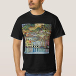 Malcesine on Lake Garda By Gustav Klimt T-Shirt<br><div class="desc">Malcesine on Lake Garda (1913) by Gustav Klimt is a vintage Victorian Era Art Nouveau fine art symbolism painting. A beautiful view of the Italian city of Malcesine with buildings and houses on the edge of the harbour. The homes and boats cast a reflection in the calm water. You can...</div>
