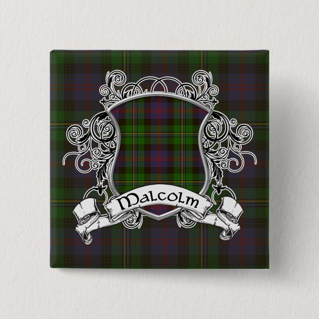 Malcolm Tartan Shield 2 Inch Square Button (Front)