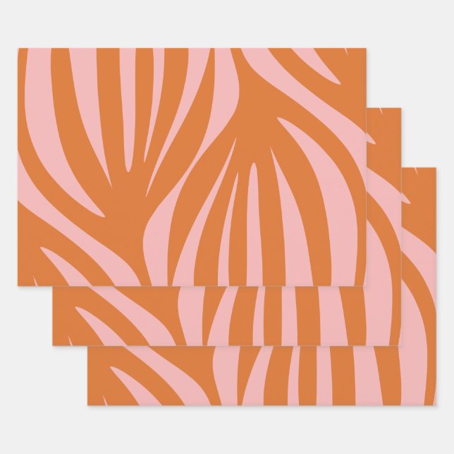 Maldives Abstract Minimalist Pattern Orange Pink Wrapping Paper Sheet (Set)