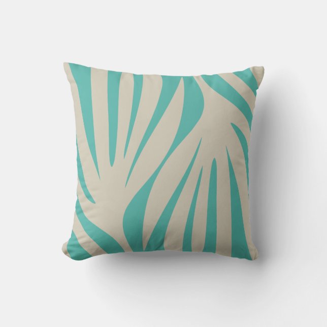 Maldives Abstract Minimalist Pattern Teal Beige Throw Pillow (Front)